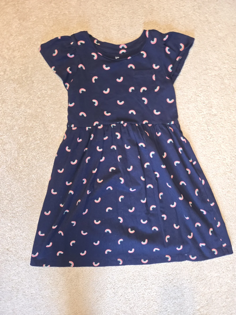 Girls' Navy Rainbow Print Short Sleeve Dress 5T